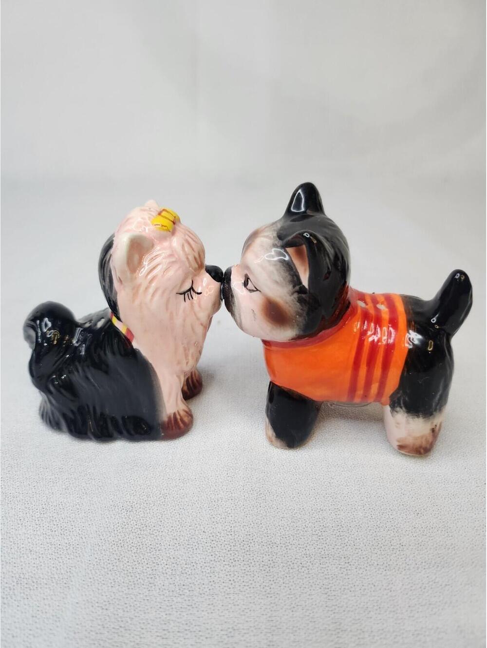 American Atelier Ceramic Kissing Puppies Magnetic Salt & Pepper Shakers